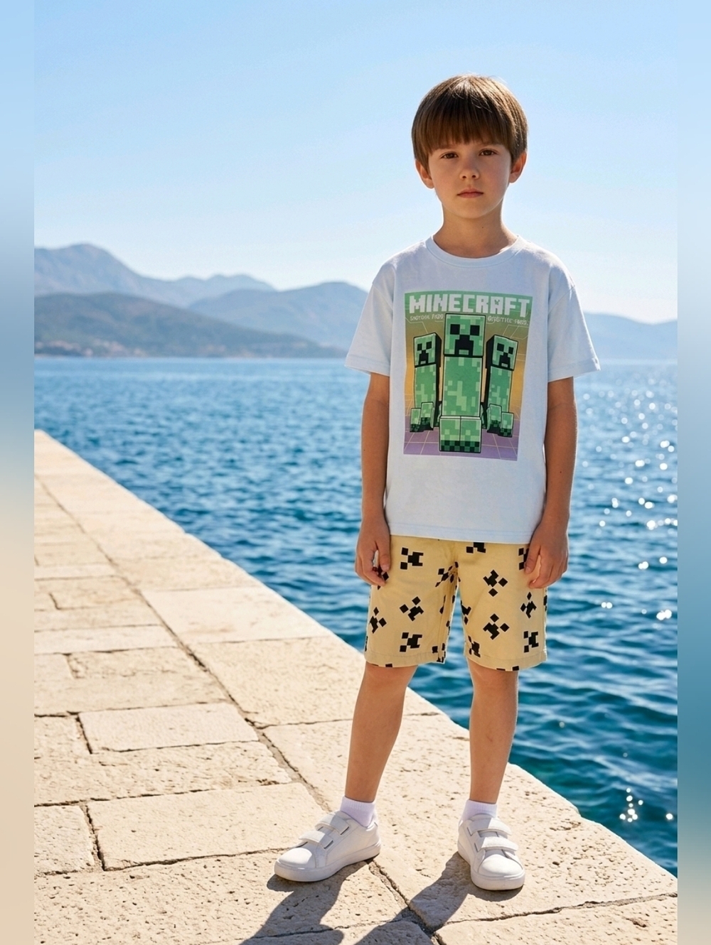NWT Kids Brown And White Minecraft Short Set Size XS